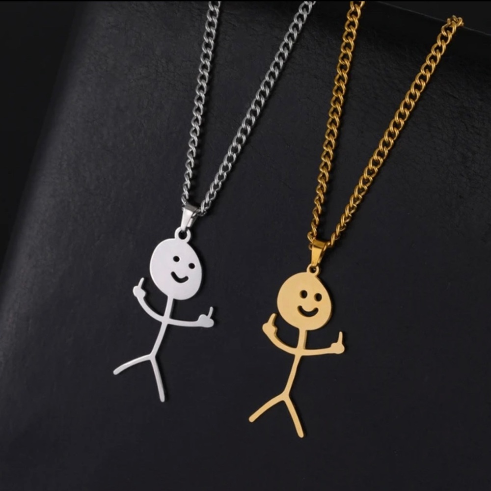 Middle finger Stick man necklace